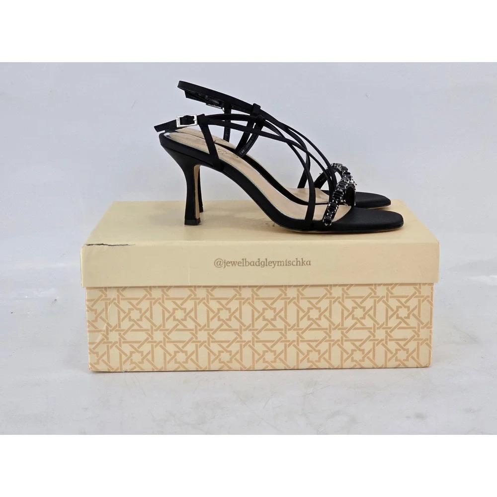 Jewel Badgley Mischka Alexis Sandals Womens 6 Black Satin Embellished NEW